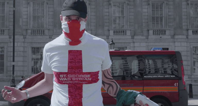 Far-right tricked into wearing t-shirts that say ‘St George was Syrian’ Far-right tricked into wearing t-shirts that say ‘St George was Syrian’