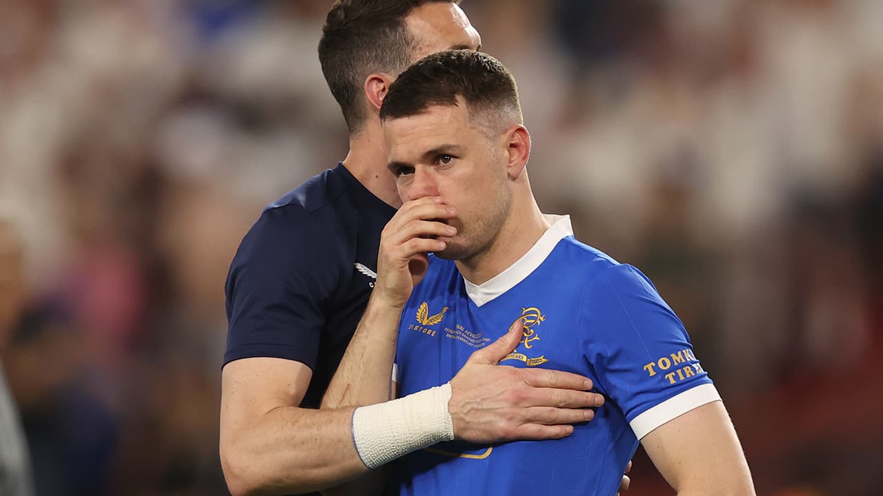 Tearful Aaron Ramsey consoled by Rangers teammates after penalty miss