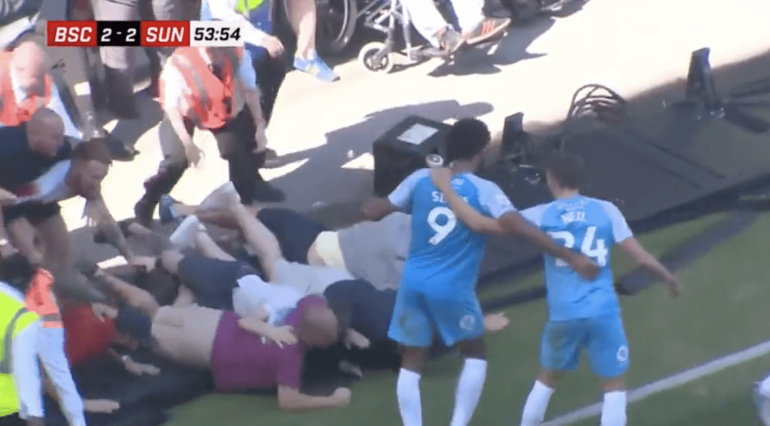 Sunderland fans fall over advertising board celebrating goal against Bristol City