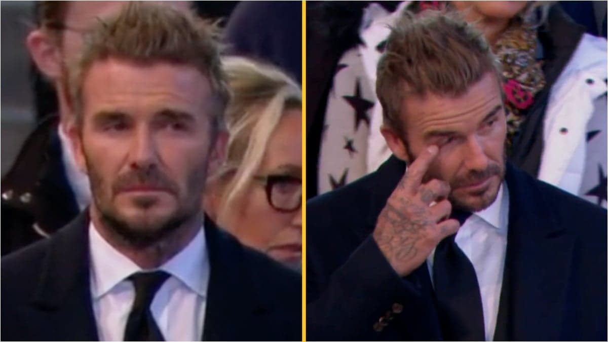 David Beckham cries as he walks past Queen’s coffin