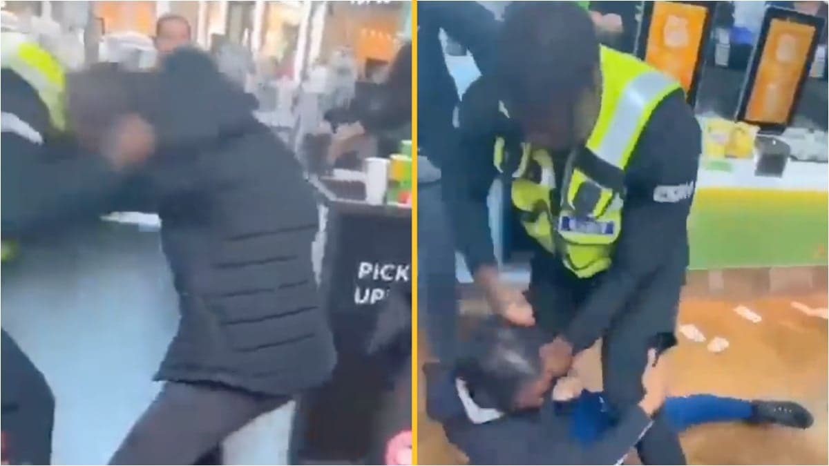 JD Sports security guard takes on gang of four on his own and absolutely owns them