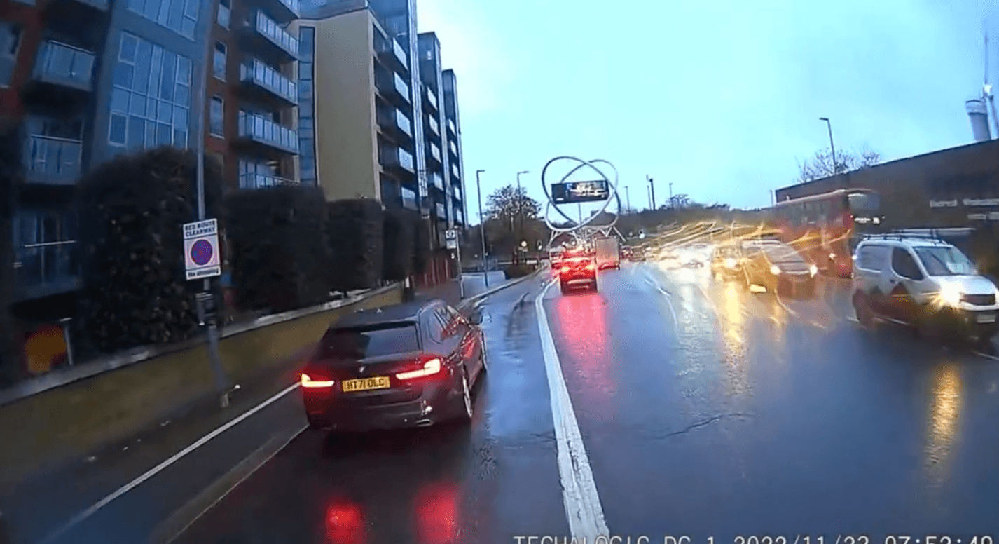 Cyclist tells car in bus lane to ‘get out of the f***ing way’ – turns out to be unmarked police car