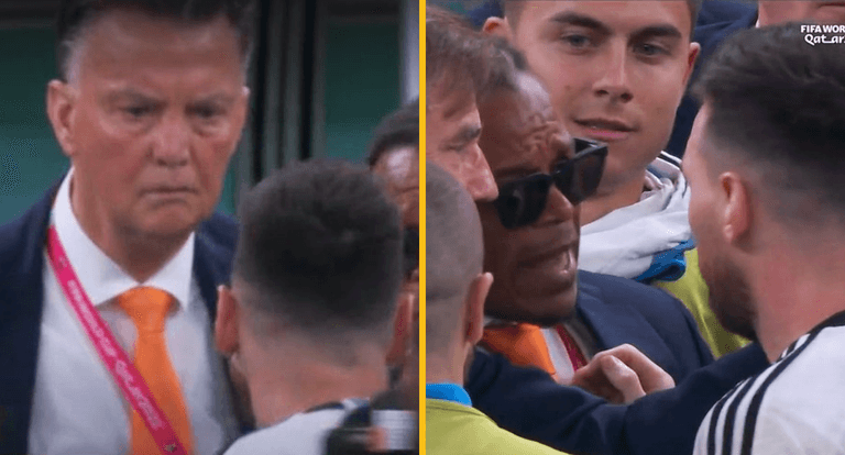 Lionel Messi appears to instigate touch-line row with Louis Van Gaal after shoot-out Lionel Messi appears to instigate touch-line row with Louis Van Gaal after shoot-out