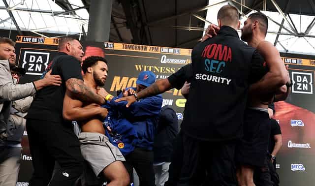 Itauma shoves Hrgovic off stage and gets slapped at chaotic weigh-in Itauma shoves Hrgovic off stage and gets slapped at chaotic weigh-in