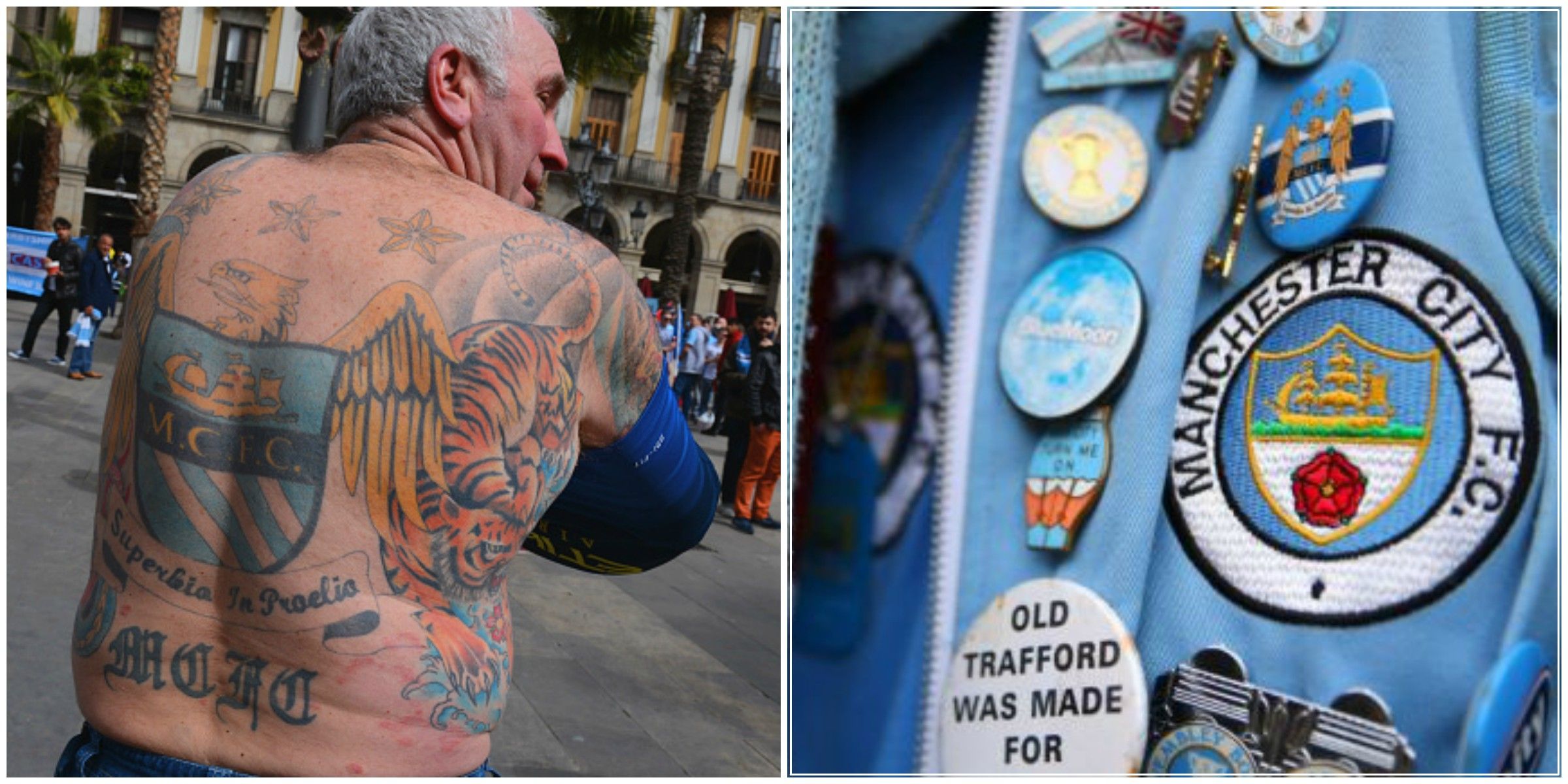 A Man Utd fan with tattoos on his arms is seen ahead of the Premier News  Photo  Getty Images