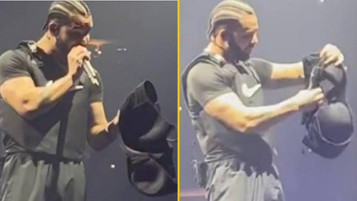 Drake stunned after a bigger 46G bra is thrown at him on stage - JOE.co.uk
