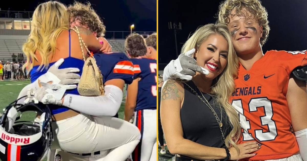 Mum responds to backlash over video of her hugging teenage son at game ...