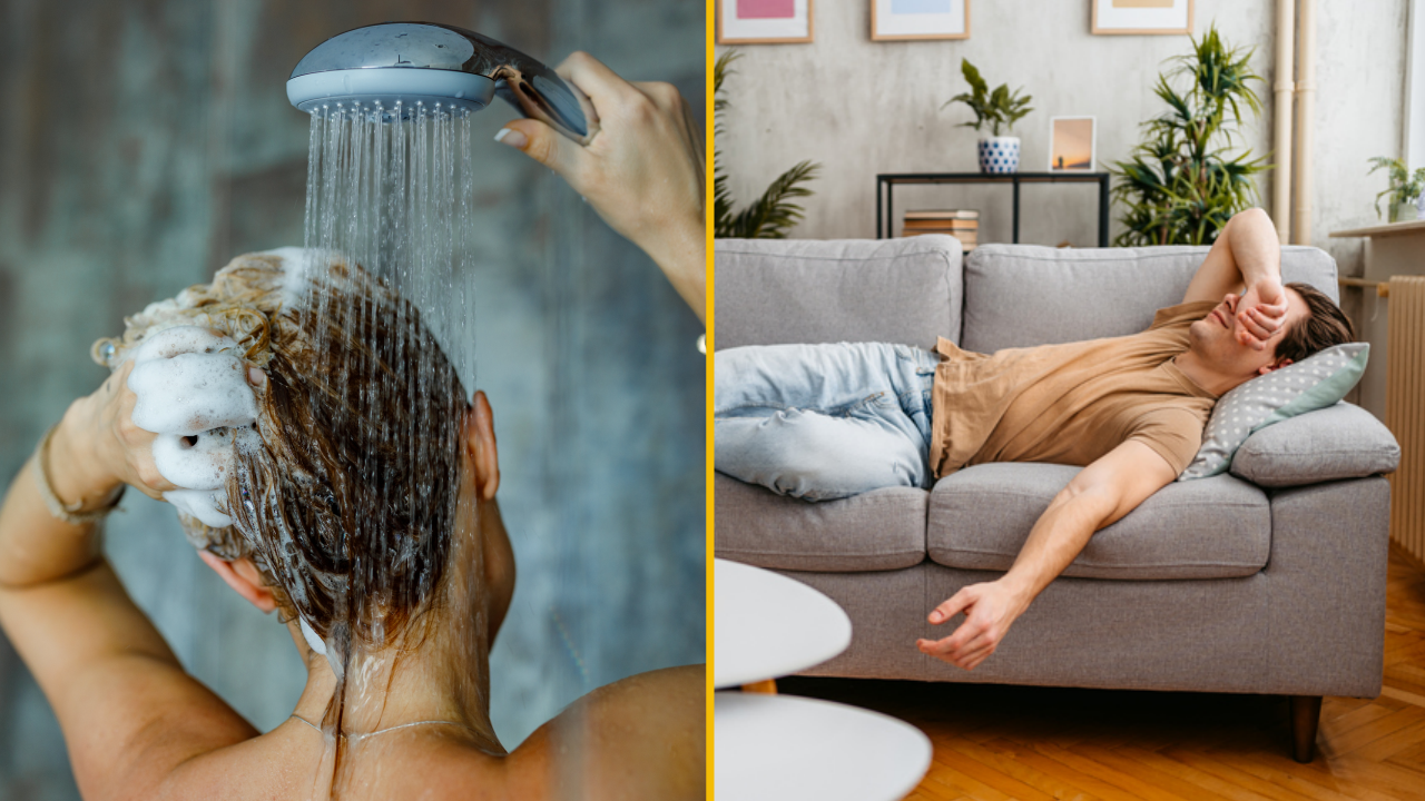 Wife refuses to shower at night leaving husband to sleep on couch